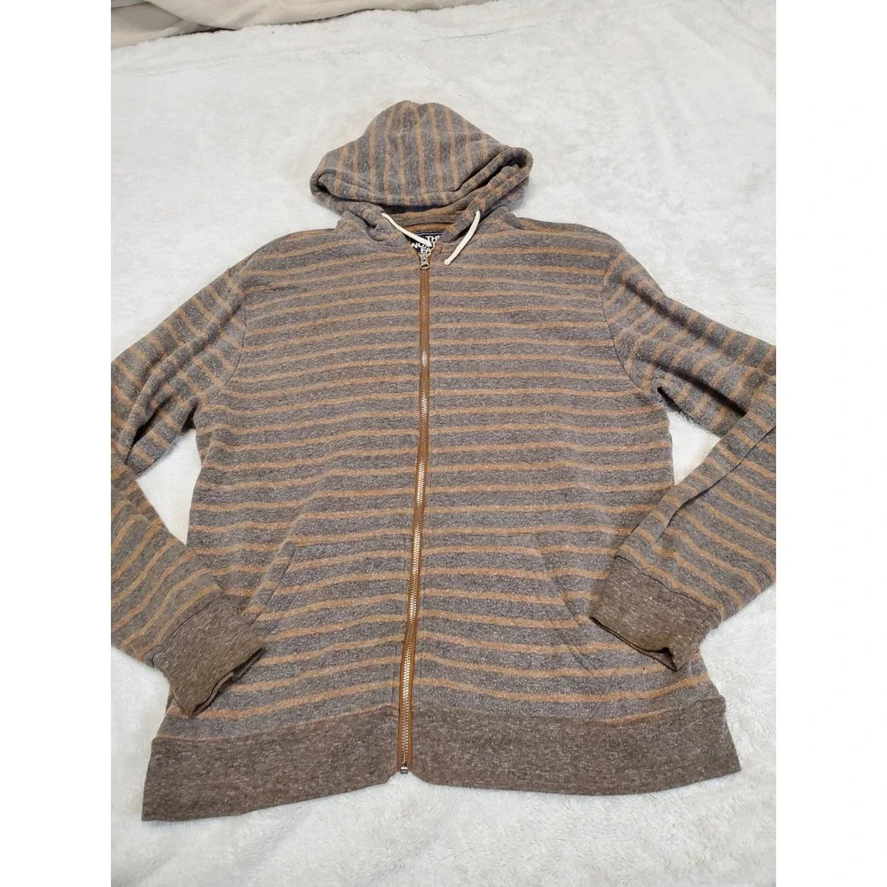 The North Face Brown Striped Full Zip Up Hooded Sweater Men Large Casual Logo